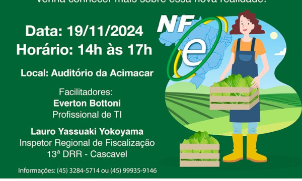 Workshop sobre nota fiscal eletrônica do produtor rural acontece nesta terça-feira