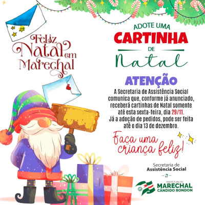 Assistência Social de Marechal Rondon recebe cartinhas de Natal até esta sexta-feira (29)