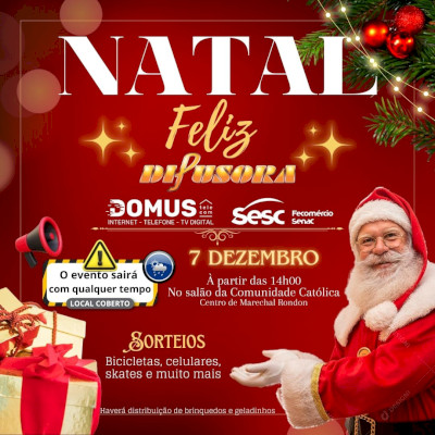 Programação Natal Feliz Difusora, Domus Telecom e SESC será neste sábado na Católica