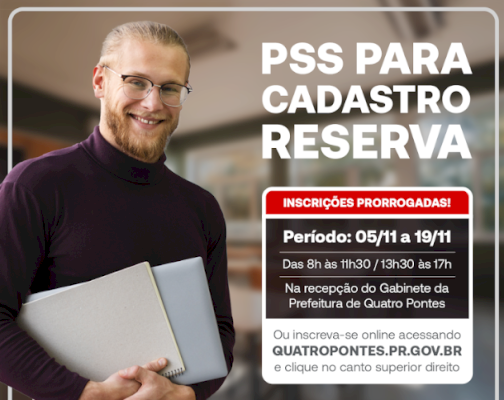 Inscrições ao PSS para cadastro reserva em Quatro Pontes são prorrogadas até dia 19