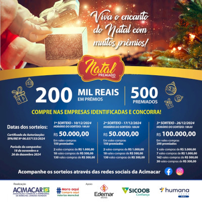 Acimacar realiza segundo sorteio da campanha Natal Premiado